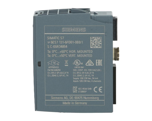 Siemens SIMATIC ET 200SP DI 4x 120..230V AC ST - 6ES7131-6FD01-0BB1